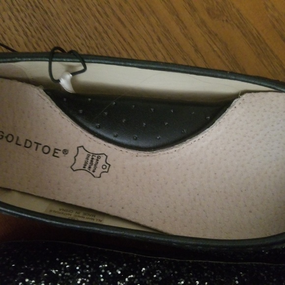 Black sequin gold bow black leather flats - Picture 7 of 7